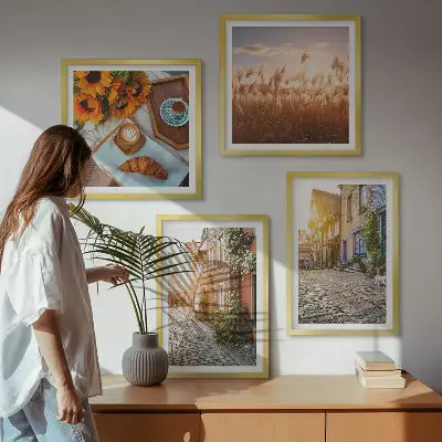 Multi-piece wall decor set featuring charming streets with coffee shops