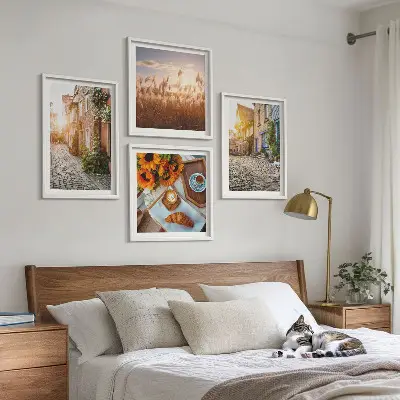 Multi-piece wall decor set featuring charming streets with coffee shops