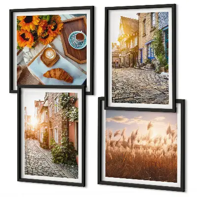 Multi-piece wall decor set featuring charming streets with coffee shops