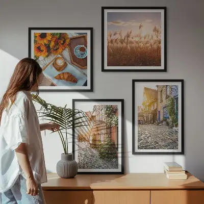 Multi-piece wall decor set featuring charming streets with coffee shops