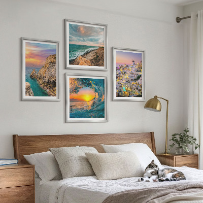 Wall art set Sea waves white houses Santorini