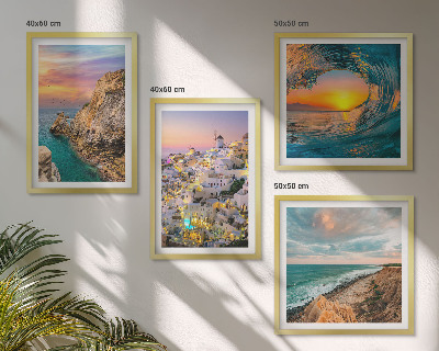 Wall art set Sea waves white houses Santorini