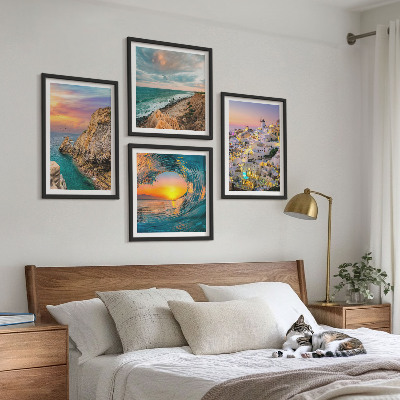 Wall art set Sea waves white houses Santorini