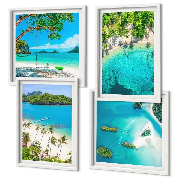 Set of 4 wall art pieces beaches, palm trees, and crystal water