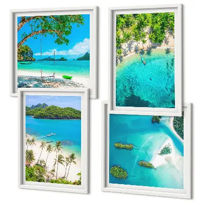 Set of 4 wall art pieces beaches, palm trees, and crystal water