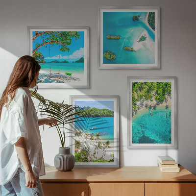 Set of 4 wall art pieces Beaches, palm trees, crystal water