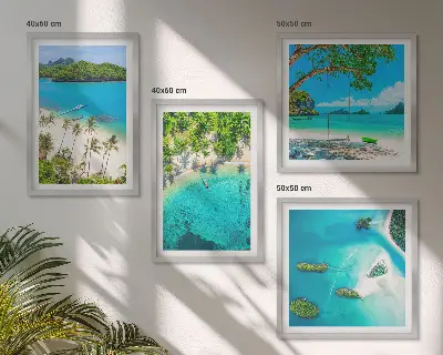 Set of 4 wall art pieces beaches, palm trees, and crystal water