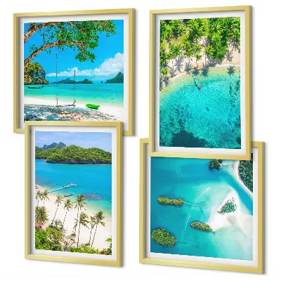 Set of 4 wall art pieces beaches, palm trees, and crystal water
