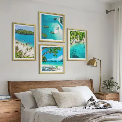 Set of 4 wall art pieces beaches, palm trees, and crystal water