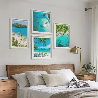 Set of 4 wall art pieces beaches, palm trees, and crystal water