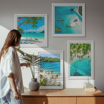 Set of 4 wall art pieces Beaches, palm trees, crystal water