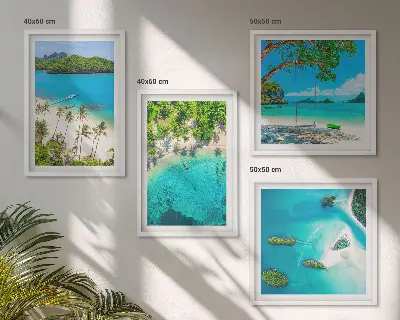 Set of 4 wall art pieces beaches, palm trees, and crystal water