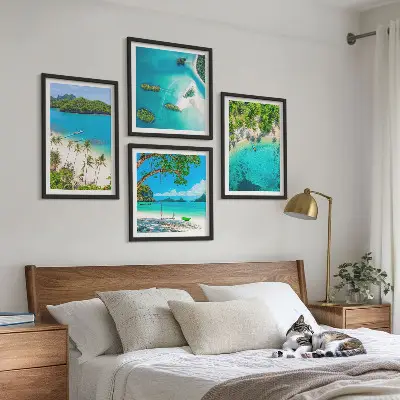Set of 4 wall art pieces beaches, palm trees, and crystal water