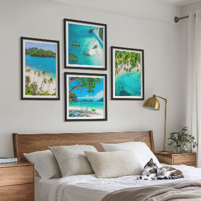 Set of 4 wall art pieces Beaches, palm trees, crystal water