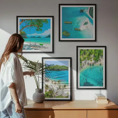 Set of 4 wall art pieces beaches, palm trees, and crystal water