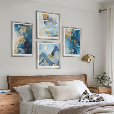 Multi-piece wall decor set Blue mountains gold patterns
