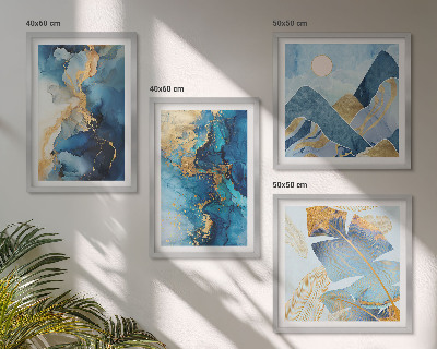 Multi-piece wall decor set Blue mountains gold patterns
