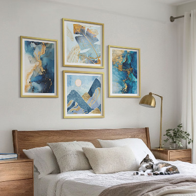 Multi-piece wall decor set Blue mountains gold patterns