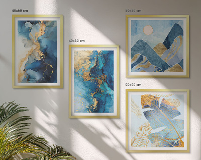 Multi-piece wall decor set Blue mountains gold patterns