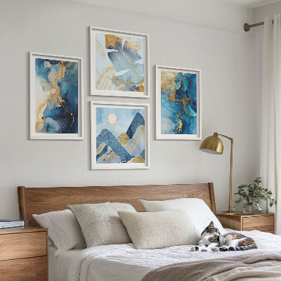 Multi-piece wall decor set Blue mountains gold patterns