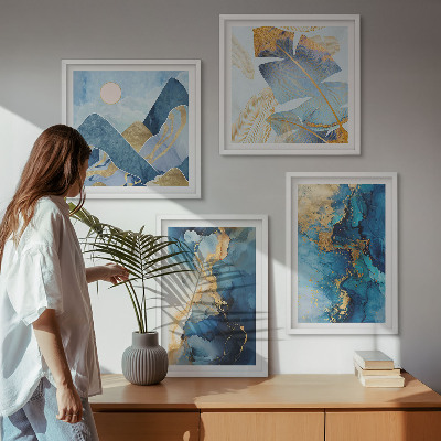 Multi-piece wall decor set Blue mountains gold patterns