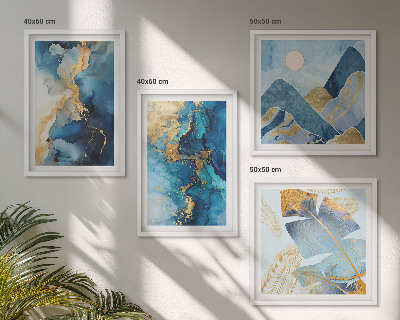 Multi-piece wall decor set Blue mountains gold patterns