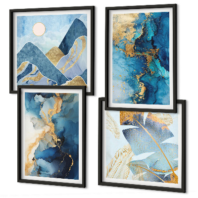 Multi-piece wall decor set Blue mountains gold patterns