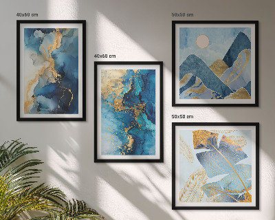 Multi-piece wall decor set Blue mountains gold patterns