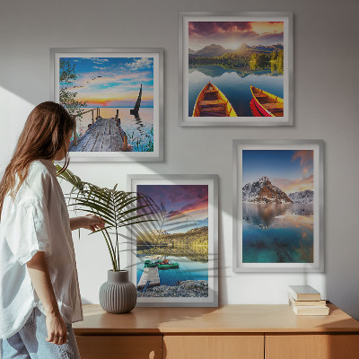 Wall art set Lakes mountains landscape boat
