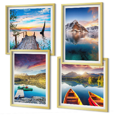 Wall art set Lakes mountains landscape boat