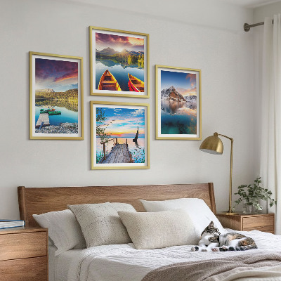 Wall art set Lakes mountains landscape boat
