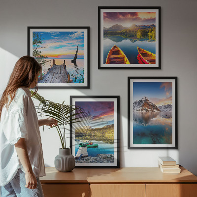 Wall art set Lakes mountains landscape boat