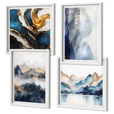 Blue mountain landscape wall art set multi-piece decorative display