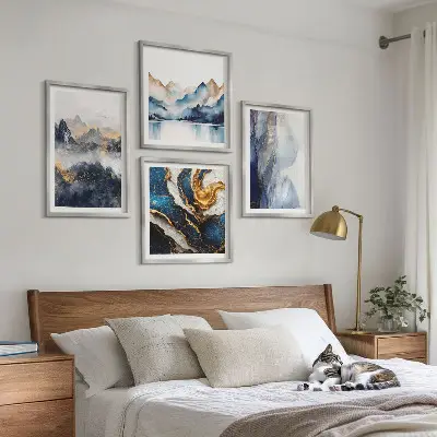 Blue mountain landscape wall art set multi-piece decorative display