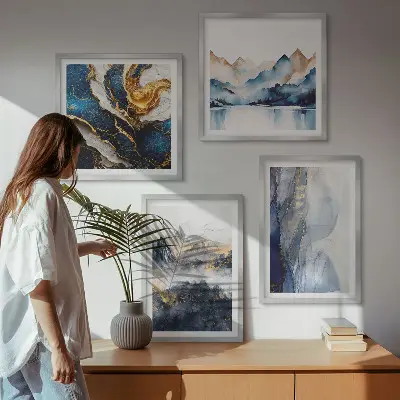 Blue mountain landscape wall art set multi-piece decorative display