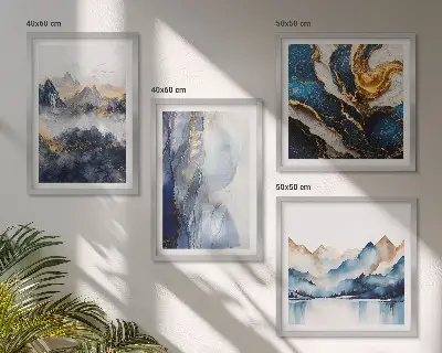Blue mountain landscape wall art set multi-piece decorative display