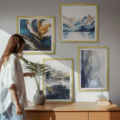 Blue mountain landscape wall art set multi-piece decorative display