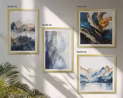 Blue mountain landscape wall art set multi-piece decorative display