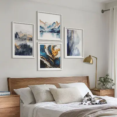 Blue mountain landscape wall art set multi-piece decorative display