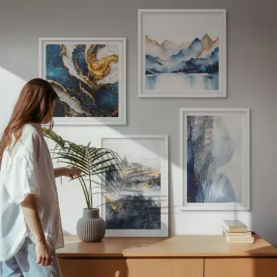 Blue mountain landscape wall art set multi-piece decorative display