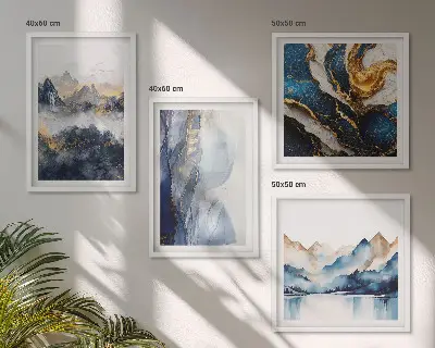 Blue mountain landscape wall art set multi-piece decorative display