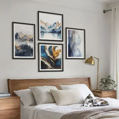 Blue mountain landscape wall art set multi-piece decorative display