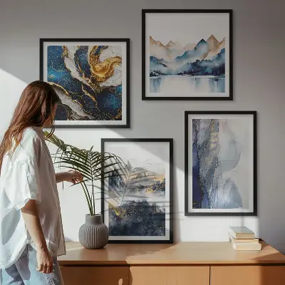 Blue mountain landscape wall art set multi-piece decorative display