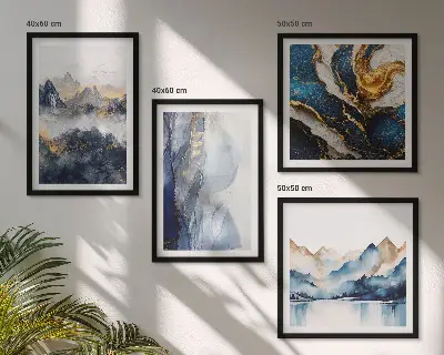 Blue mountain landscape wall art set multi-piece decorative display