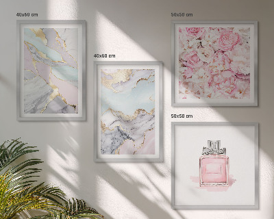 Wall art set Pink flowers marble pastel