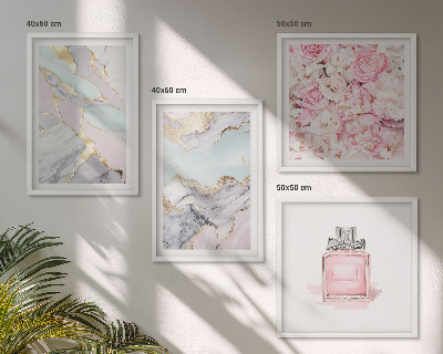 Wall art set Pink flowers marble pastel