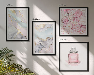 Wall art set Pink flowers marble pastel