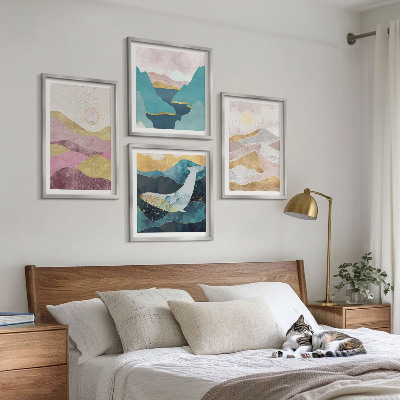 Set of 4 wall art pieces Abstract mountains sun
