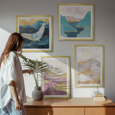 Set of 4 wall art pieces Abstract mountains sun