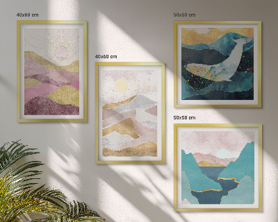Set of 4 wall art pieces Abstract mountains sun